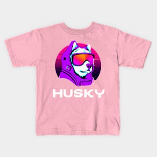 Husky Synthwave Dog Owner Retro Funny Dog 90s Kids T-Shirt